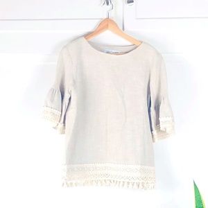 SARA CAMPBELL Oatmeal Top with Crochet Trim sz M